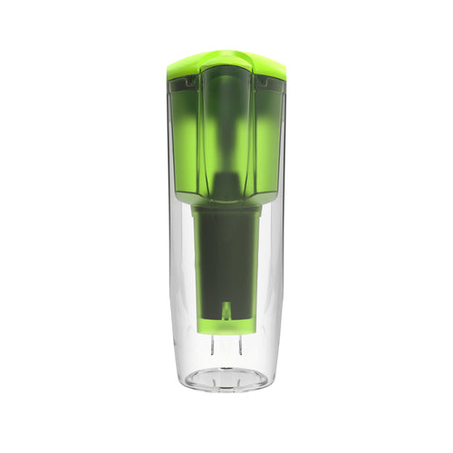 Drinkpod alkaline water filter pitcher in lime green, front view, 2.5 litre
