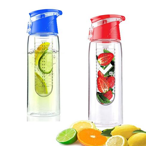 Fruit Infusion water bottle with centre fruit infuser tube and built-in straw