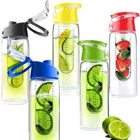 Fruit Infusion water bottle, BPA-free infuser bottle with flip-top cap and carry handle
